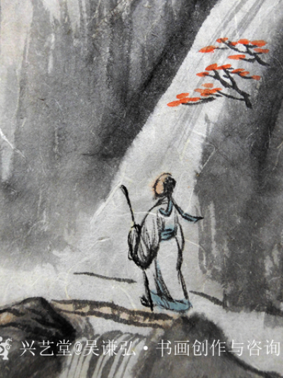 吴谦弘日记-《雨后访友图-吴谦弘山水画2015》，画芯，设色宣纸，约高70宽46厘米。年代：【图4】