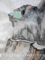 艺术家吴谦弘日记:《雨后访友图-吴谦弘山水画2015》，画芯，设色宣纸，约高7【图4】