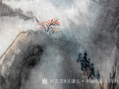 吴谦弘日记-《雨后访友图-吴谦弘山水画2015》，画芯，设色宣纸，约高70宽46厘米。年代：【图9】