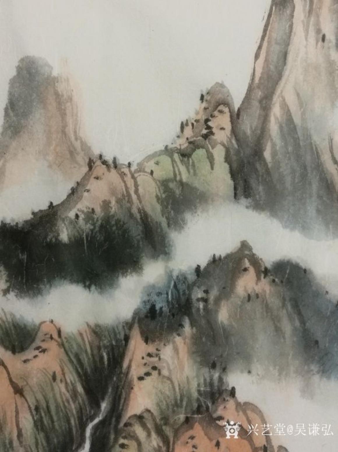 吴谦弘国画作品《山居图-吴谦弘红木绫》【图7】