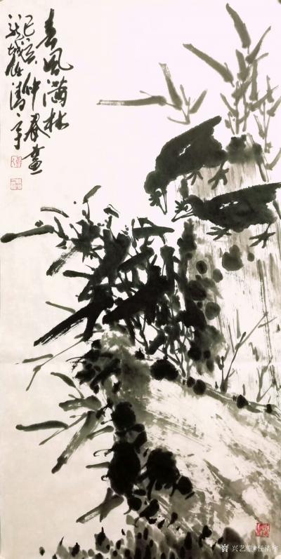 任清宇日记-国画水墨花鸟兰草四幅作品，«风竹幽兰»«吉庆祥和»«清风徐来»«春风满林»，乙亥【图3】