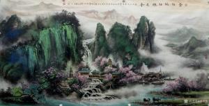 艺术品图片：艺术家周顺生国画作品名称《四尺叠彩桃红总是春》价格1800.00 元