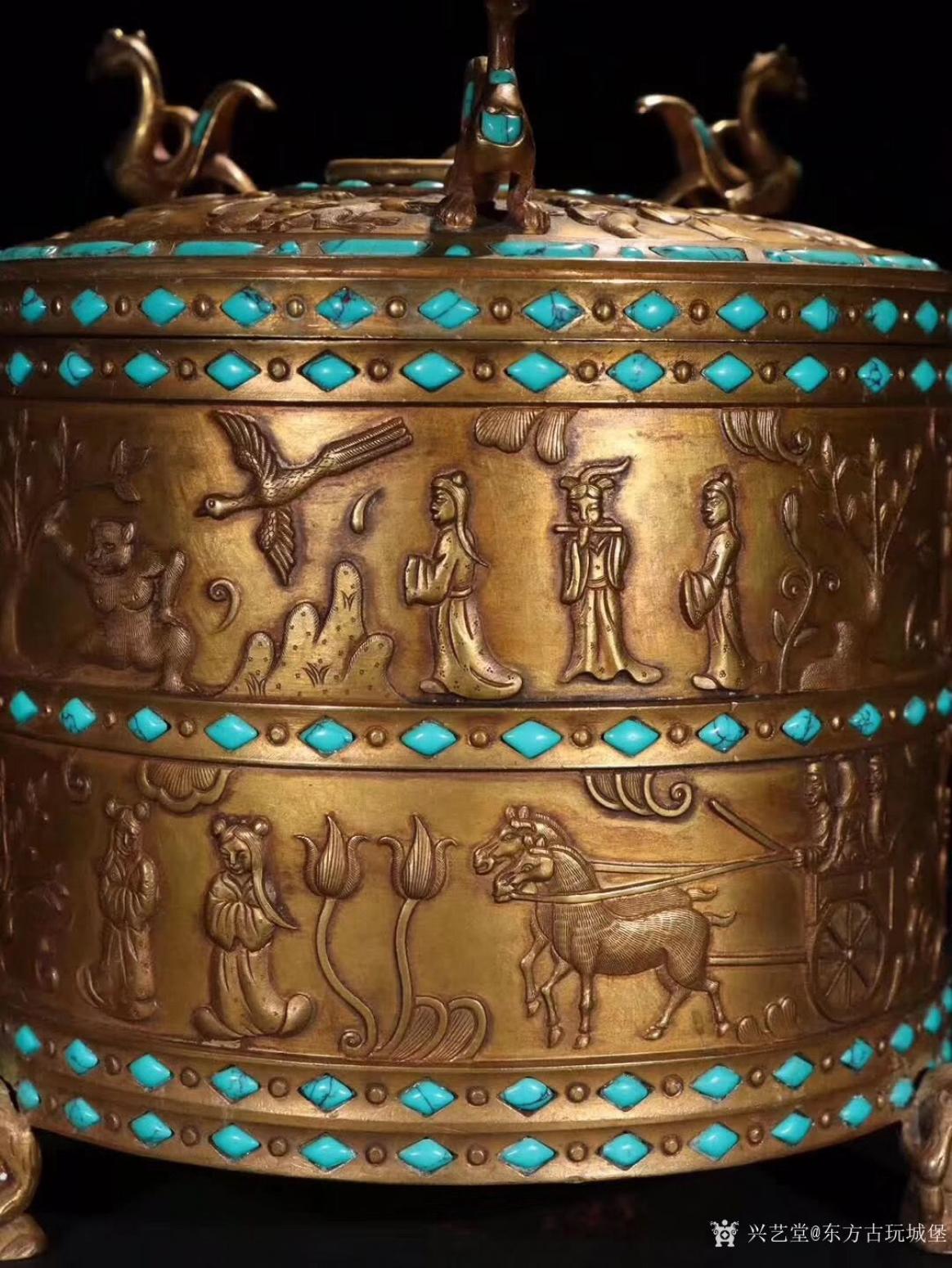 东方古玩城堡文玩杂项作品《铜鎏金带盖凤凰钮香炉》【图0】