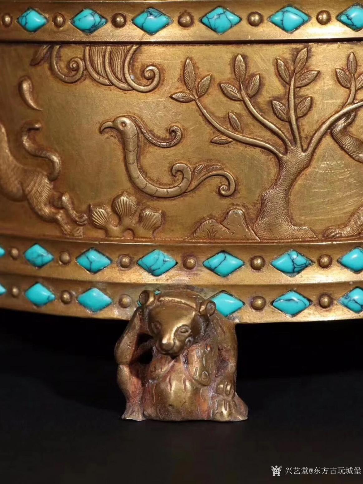 东方古玩城堡文玩杂项作品《铜鎏金带盖凤凰钮香炉》【图1】