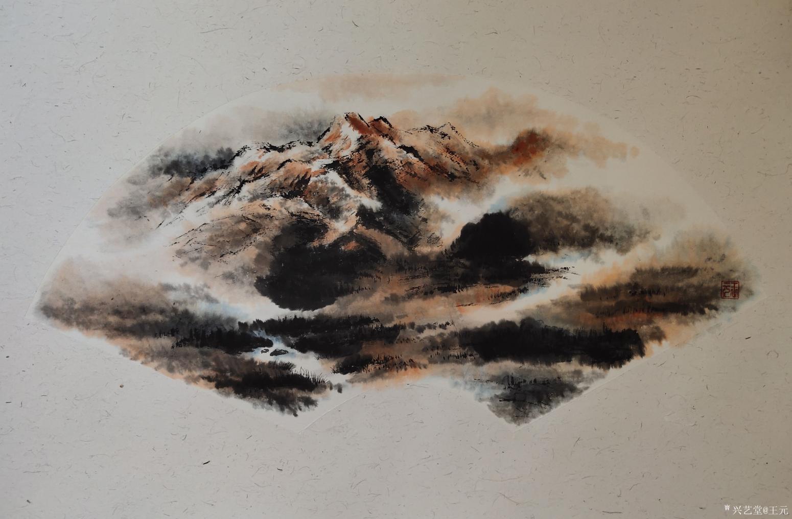 王元国画作品《夕阳丹岩》