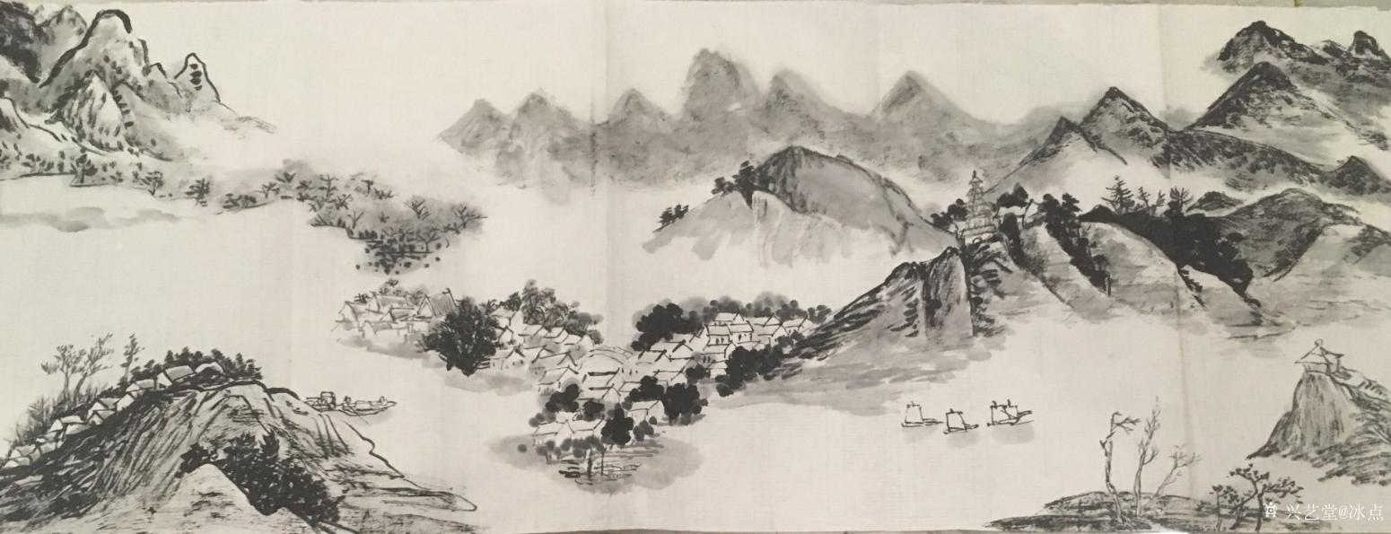 冰点国画作品《山水人物条屏》【图0】