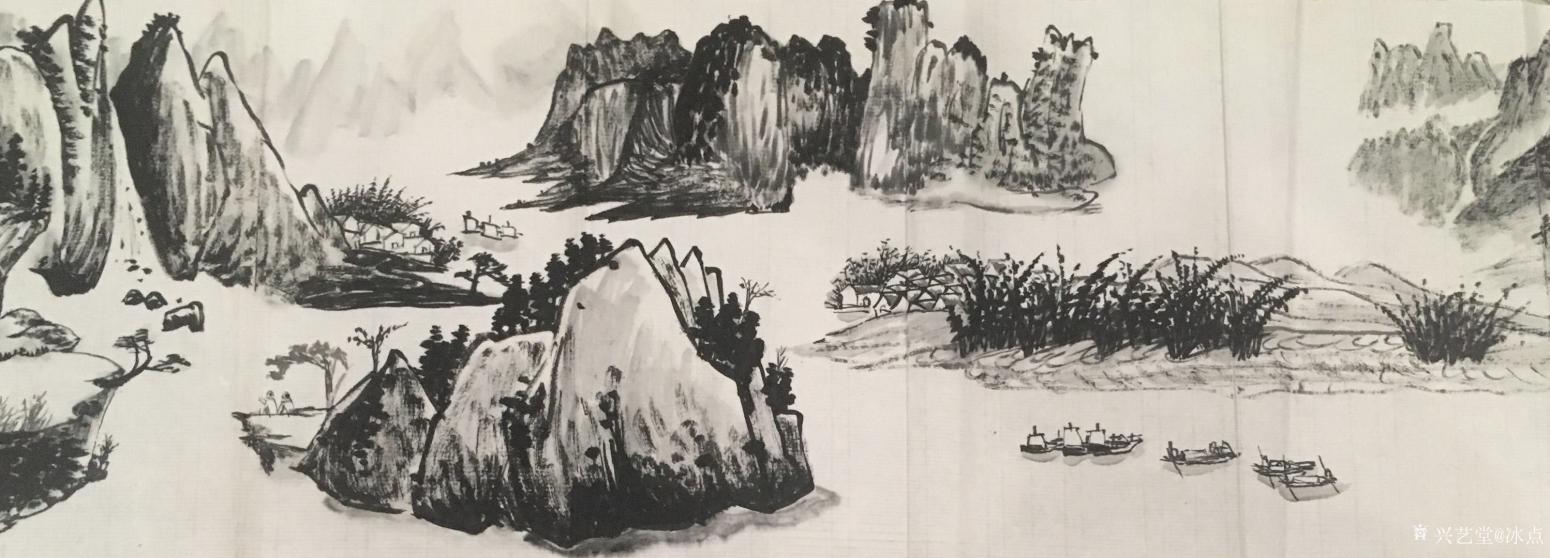 冰点国画作品《山水人物条屏》【图1】