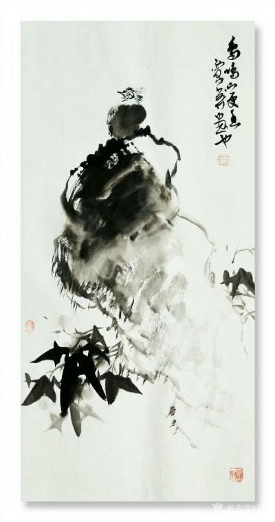 覃莽日记-国画花鸟画作品《鸟鸣山更幽》规格34X68厘米，很久不画国画了，偶尔画一幅，自我【图1】