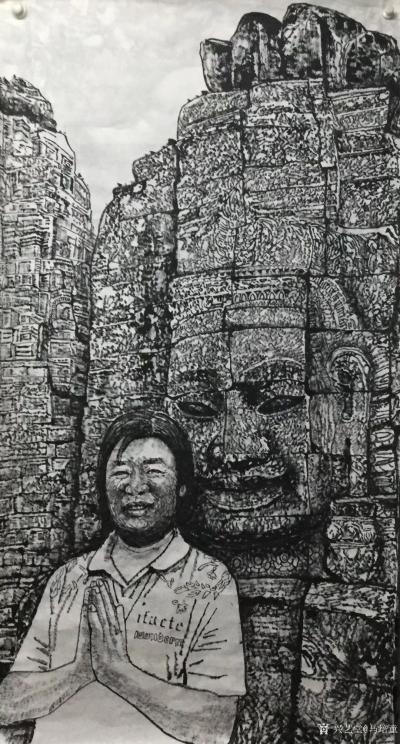 马培童日记-“笔刻历史，传承文明—— 马培童焦墨画石窟写生记。”（98）
  焦墨画石窟佛【图1】