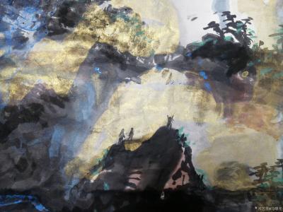 马曙光日记-马曙光作国画山水，《大山的呼唤》
四尺整张竖幅， 
 用泼墨泼彩法为之，
【图3】