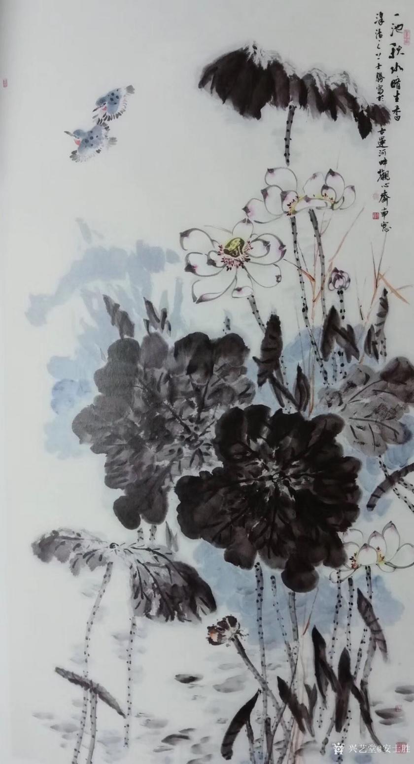安士胜国画作品《荷花-一池秋水暗生香》