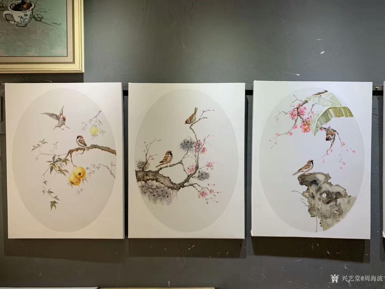 周海波油画作品《新中式油画花鸟3联画》【图0】
