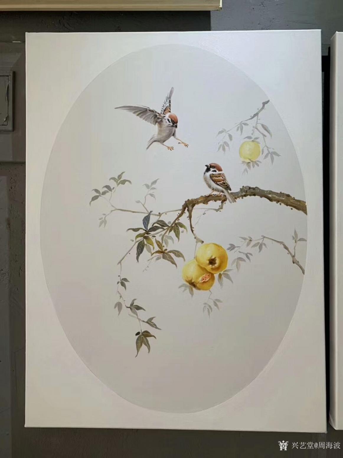 周海波油画作品《新中式油画花鸟3联画》【图1】