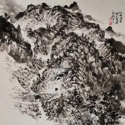 阎敏日记-水墨画作品《墨韵•太行——车佛沟印象》，尺寸四尺竖幅68×138厘米；第二幅作品【图2】