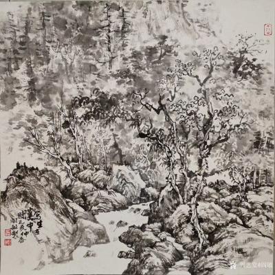 阎敏日记-水墨画作品《墨韵•太行——车佛沟印象》，尺寸四尺竖幅68×138厘米；第二幅作品【图4】
