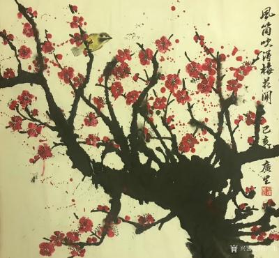 石广生日记-一幅电吹风吹出来的画《风筒吹得梅花开》，附装裱效果图，请欣赏：
第一道工序：用【图3】