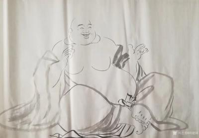 尚建国日记-国画人物画《弥勒也遇难唸的经》作品尺寸小八尺240×98cm，附绘画过程；
 【图1】