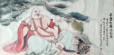 尚建国日记-国画人物画《弥勒也遇难唸的经》作品尺寸小八尺240×98cm，附绘画过程；
 【图3】