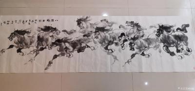 阎敏日记-国画骏马新作《八骏雄风图》，尺寸小八尺240×98cm；
路漫漫其修远兮，吾将【图1】