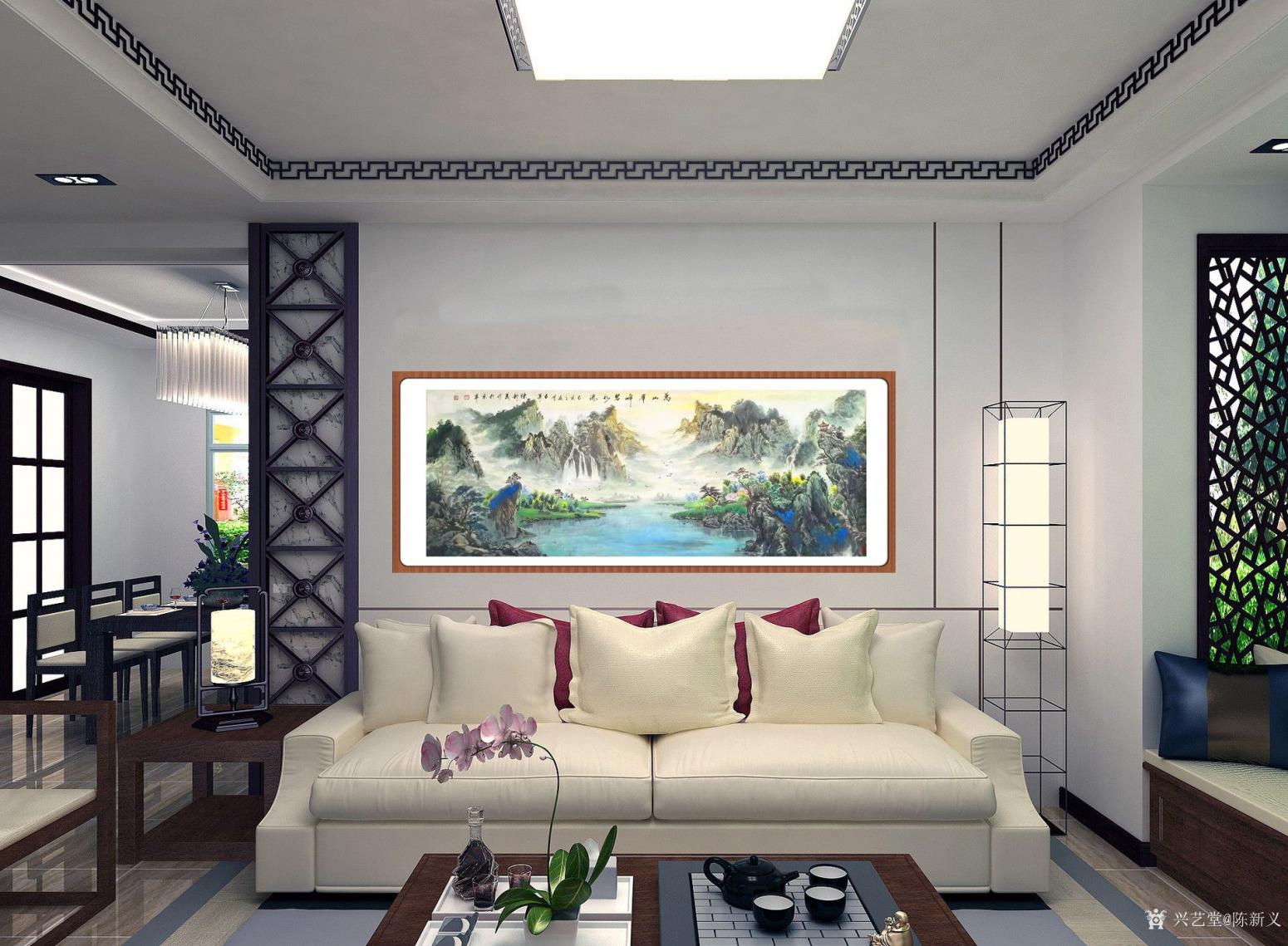 陈新义国画作品《万山群峰碧水流》【图3】