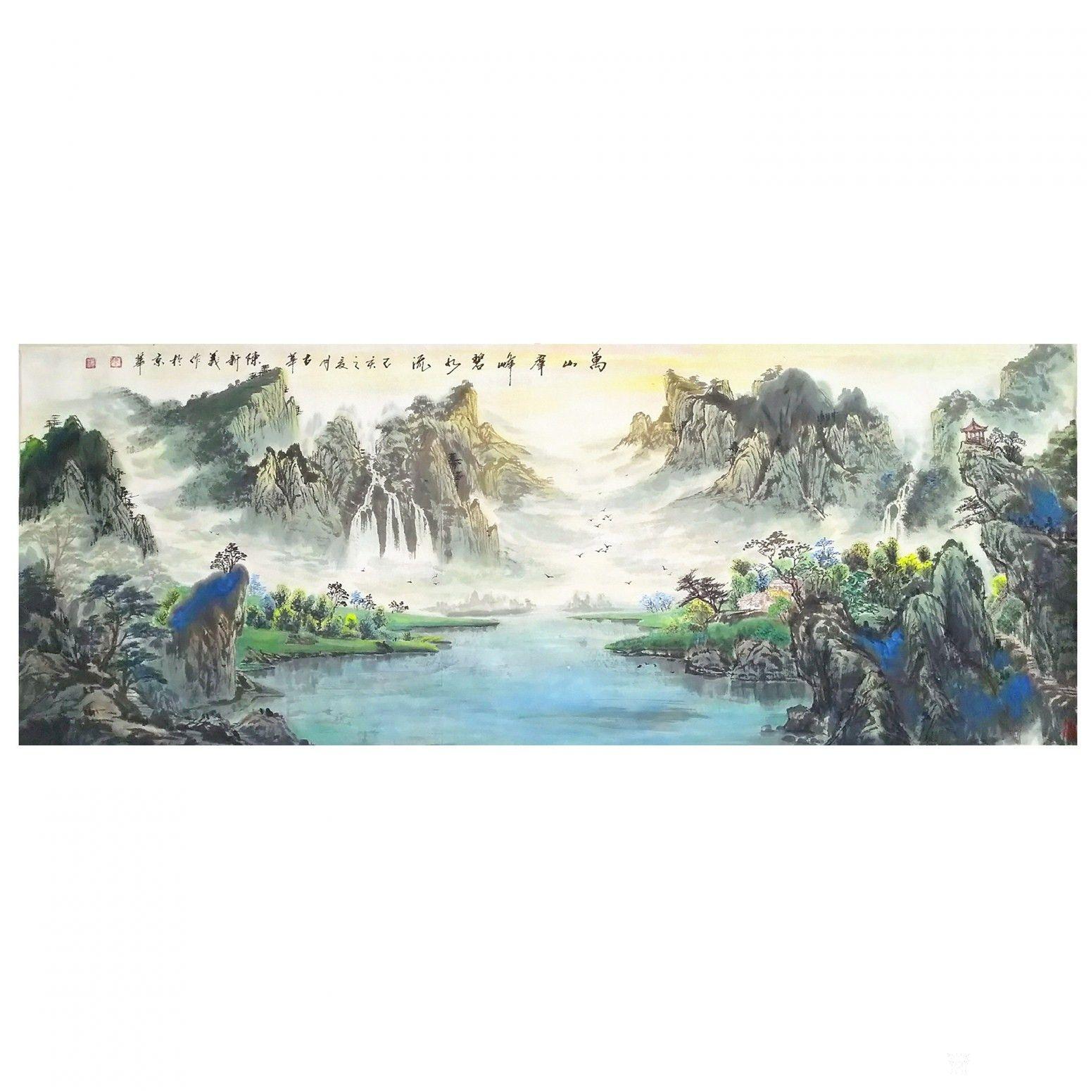 陈新义国画作品《万山群峰碧水流》