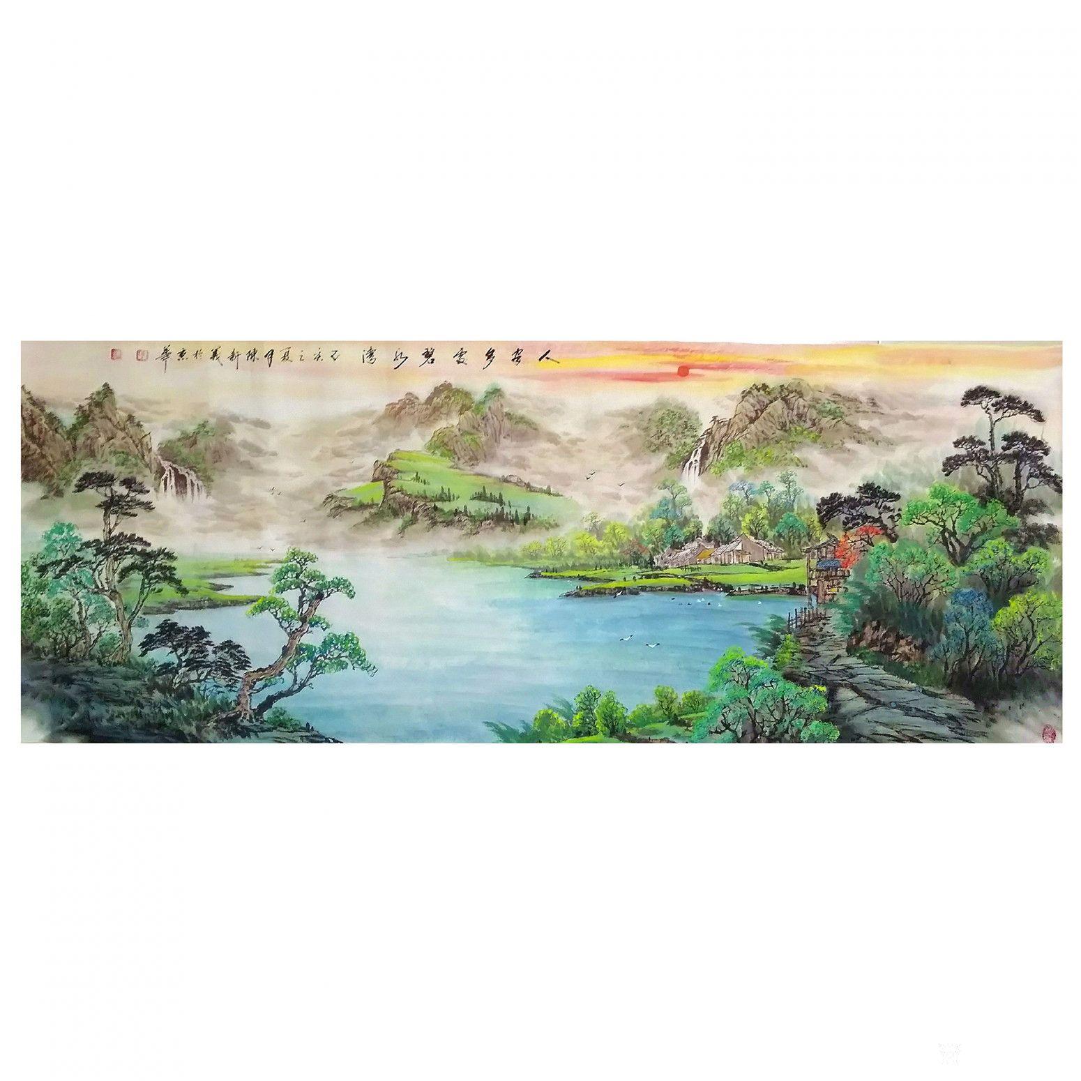 陈新义国画作品《人家多处碧水湾》