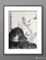 艺术家石广生日记:国画花鸟画新作《小孔招鱼》，附装裱效果图；
  答应给小孔【图1】