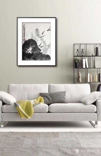 石广生日记-国画花鸟画新作《小孔招鱼》，附装裱效果图；
  答应给小孔画个画，还真的就画了【图3】