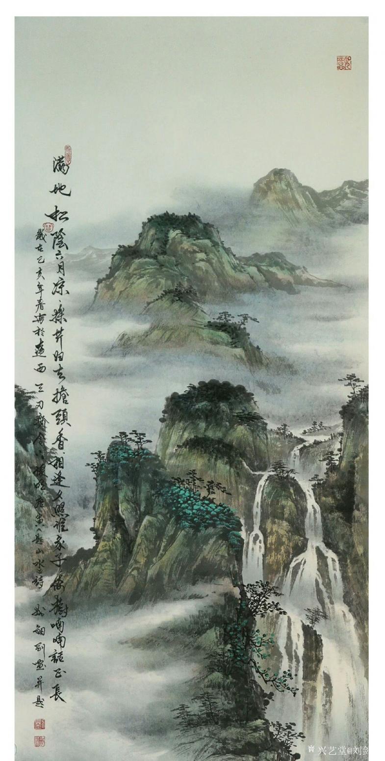 刘剑刚国画作品《满地松阴六月凉》