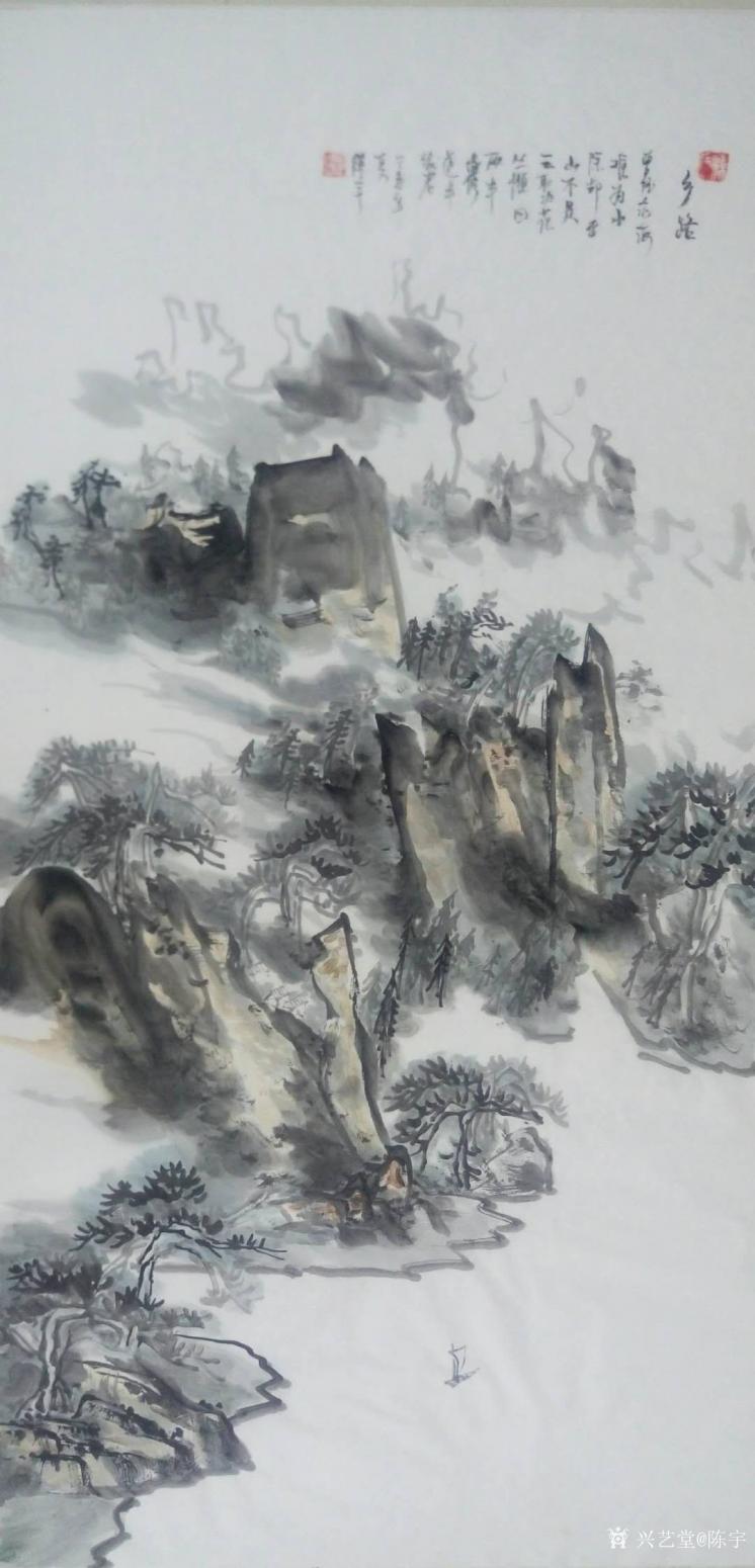 陈宇国画作品《乡路》