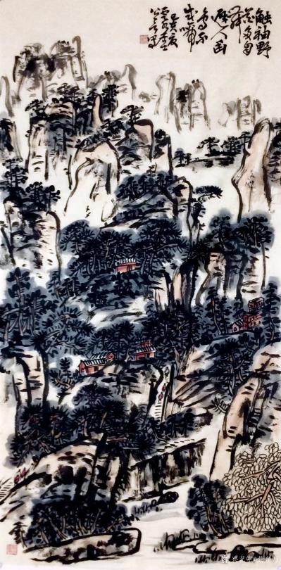 龚光万日记-写意山水画《触袖野花多自舞，避人幽鸟不成啼》，作品尺寸四尺竖幅138•68cm；【图1】