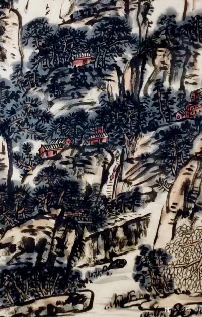 龚光万日记-写意山水画《触袖野花多自舞，避人幽鸟不成啼》，作品尺寸四尺竖幅138•68cm；【图3】