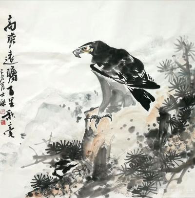 卢士杰日记-国画鹰系列作品《高瞻远瞩，百里秋毫》《志在千里》；
  第三幅国画鹰《心静图》【图1】
