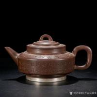 艺术家东方古玩城堡收藏:清代：陈鸣远款诗文紫砂壶；
规格：高10cm 长宽19cm【图0】