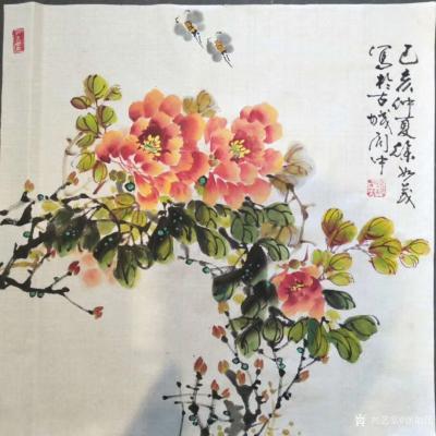 徐如茂日记-小满夏雨绵又绵，闲来静心画牡丹。近期应艺术爱好者要求完成的国画牡丹系列作品《蜂绕【图4】