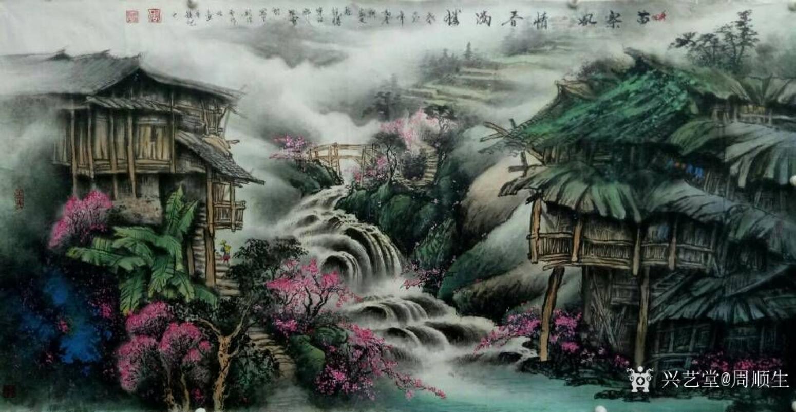 周顺生国画作品《四尺苗寨风情春满楼》【图4】