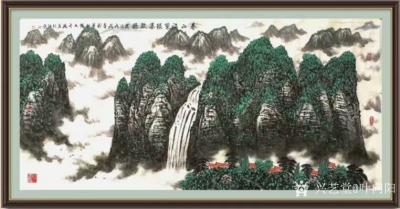 叶向阳日记-国画山水画《春山滴翠银瀑欢歌》，叶向阳翰墨颂中华作品欣赏，国画春山滴翠四尺整张横【图1】
