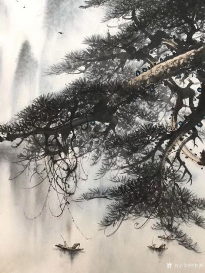 罗树辉日记-国画山水新作《峽江煙雨》“闲来听乐韵无穷，起而泼墨写春秋”，尺寸六尺斗方86Cm【图3】