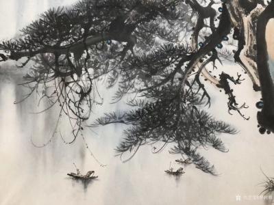 罗树辉日记-国画山水新作《峽江煙雨》“闲来听乐韵无穷，起而泼墨写春秋”，尺寸六尺斗方86Cm【图4】