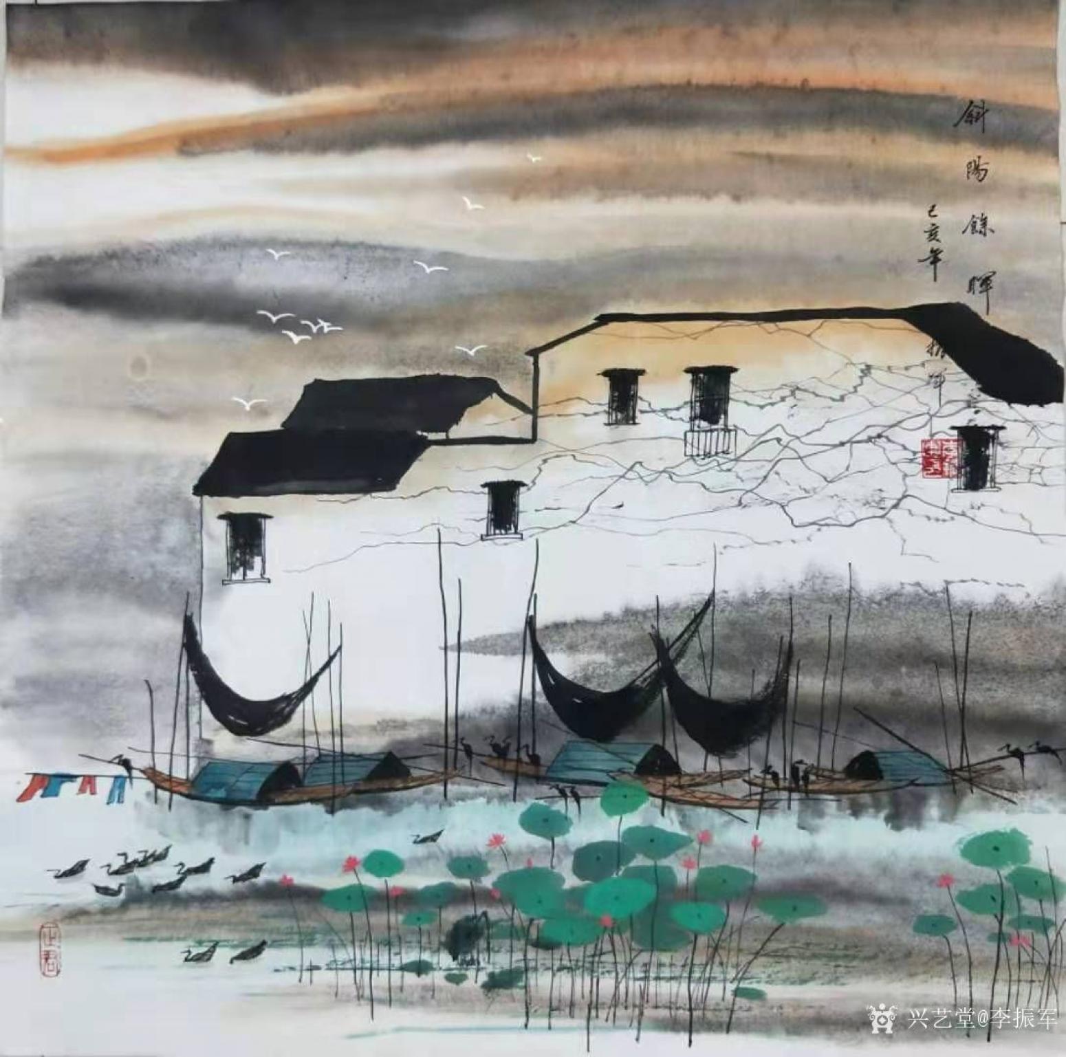 李振军国画作品《江南水乡斜阳余晖》【图0】