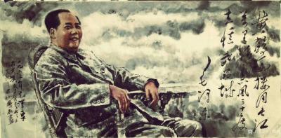 王晓鹏日记-水墨画《1963.毛泽东在武汉》，尺寸四尺横幅。
  作品中毛主席书法：“黄鹤【图1】