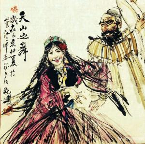 艺术品图片：艺术家王晓鹏国画作品名称《水墨人物-天山之舞》议价