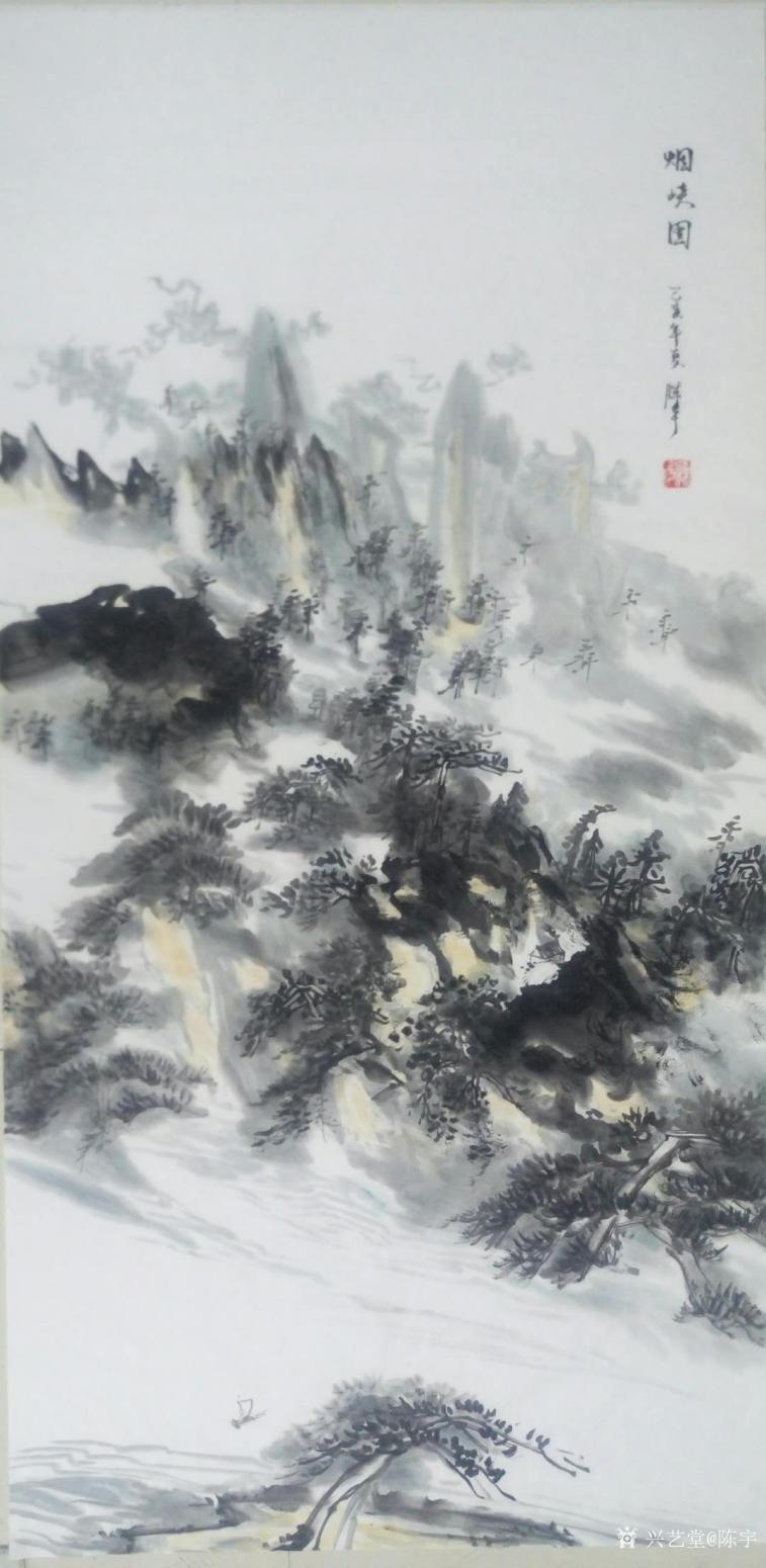陈宇国画作品《烟峡图》