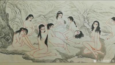 徐景莲日记-国画人物画《溪边洗澡的女人们》，乙亥年仲夏新作品；
  天气炎热，无心绘画，去【图2】