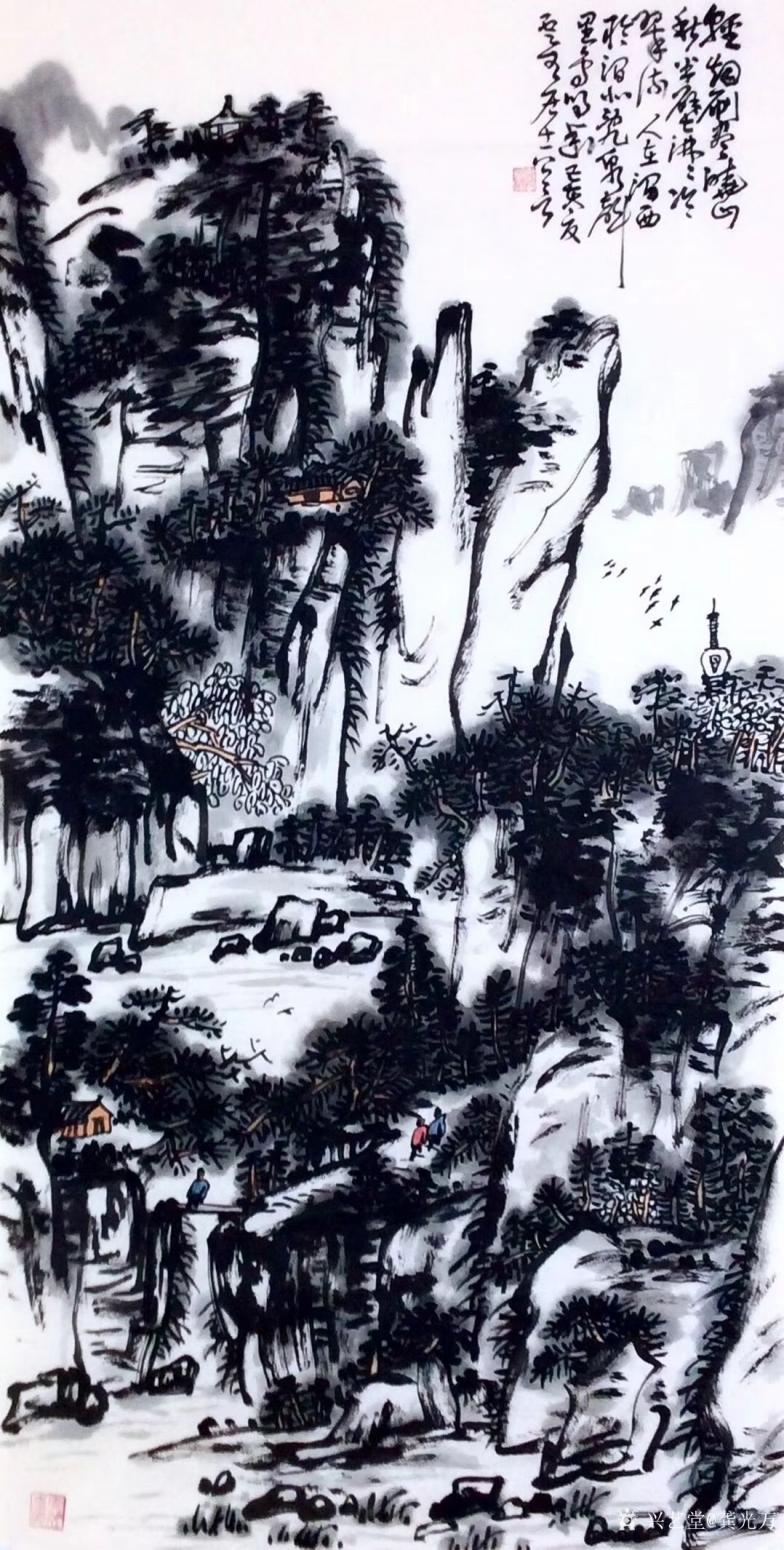 龚光万国画作品《乱泉声里鸟鸣幽》