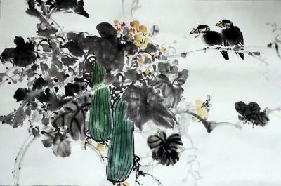 陈子华日记-国画花鸟画《秋思》《蕉荫图》，观秋景有感而创作；
  第一幅作品《秋思》，偶见【图2】