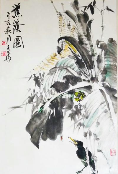 陈子华日记-国画花鸟画《秋思》《蕉荫图》，观秋景有感而创作；
  第一幅作品《秋思》，偶见【图4】