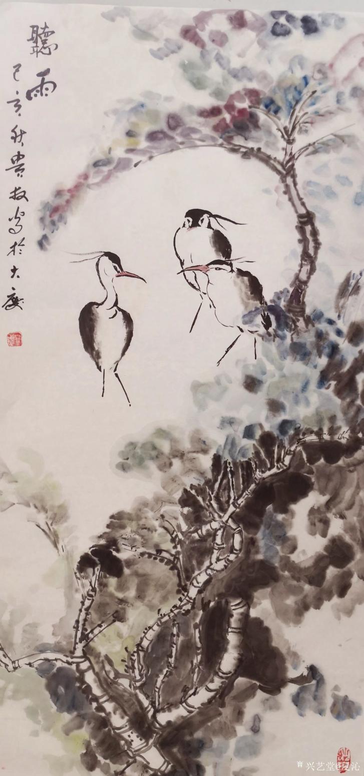 夏沁国画作品《听雨》