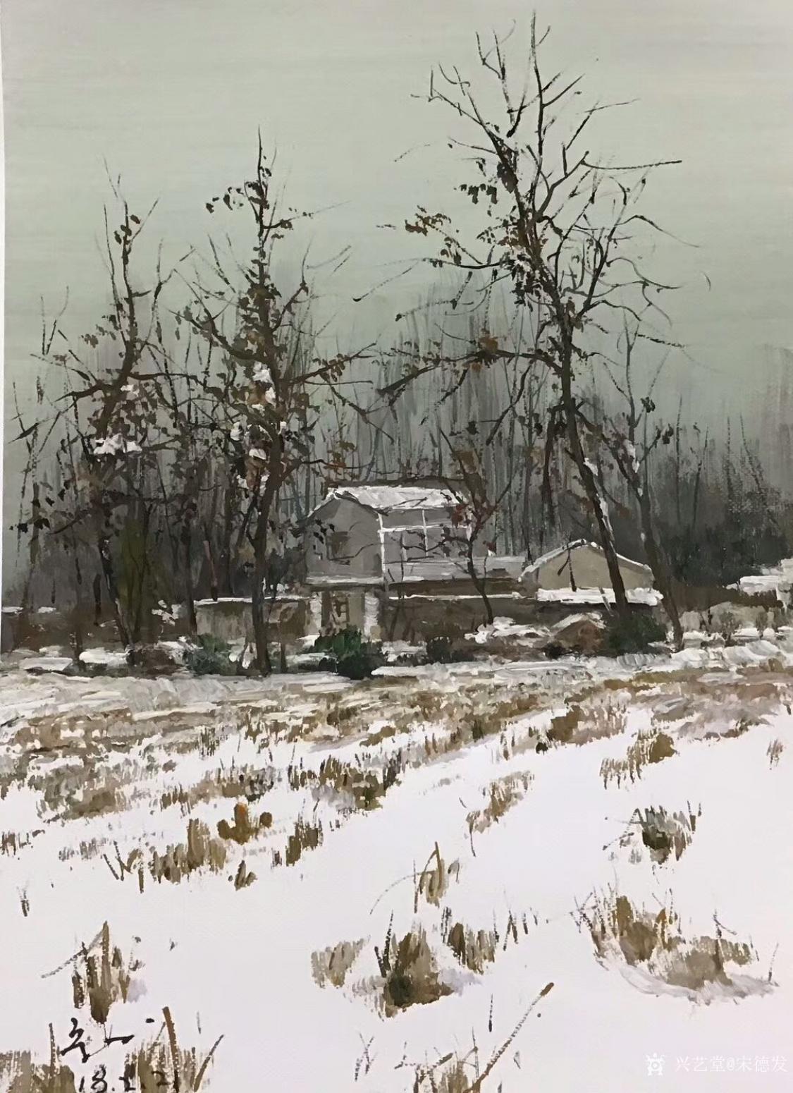 宋德发油画作品《雪原小屋》【图0】