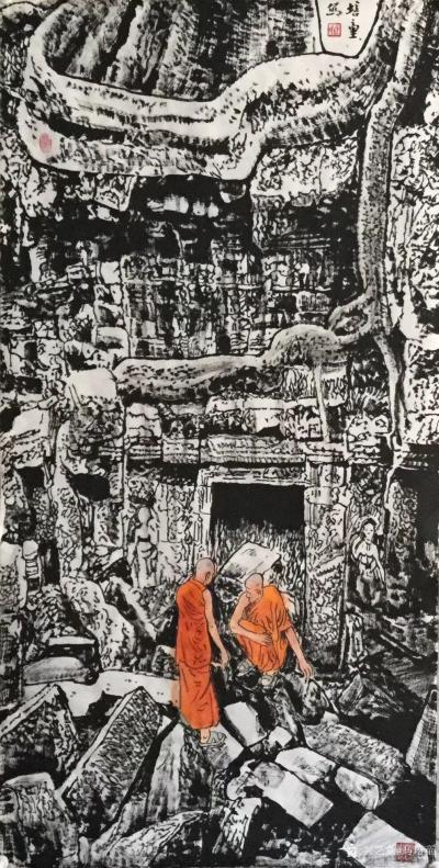 马培童日记-“传承石窟艺术-焦墨画的守护者”马培童焦墨画感悟笔记（119）
  画焦墨画佛【图2】